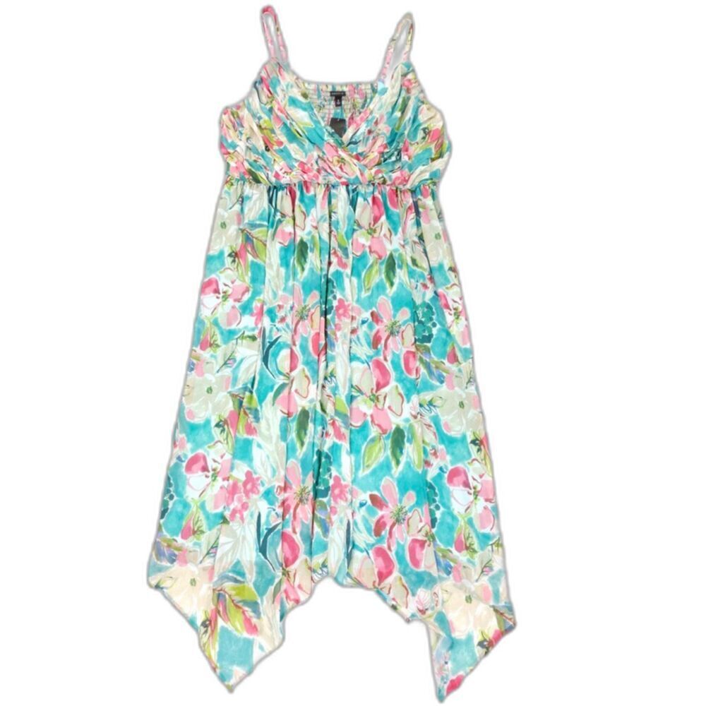 NWT Torrid Tea Length Chiffon Pleated Shark Bite Dress Resort Tropical Floral 2X